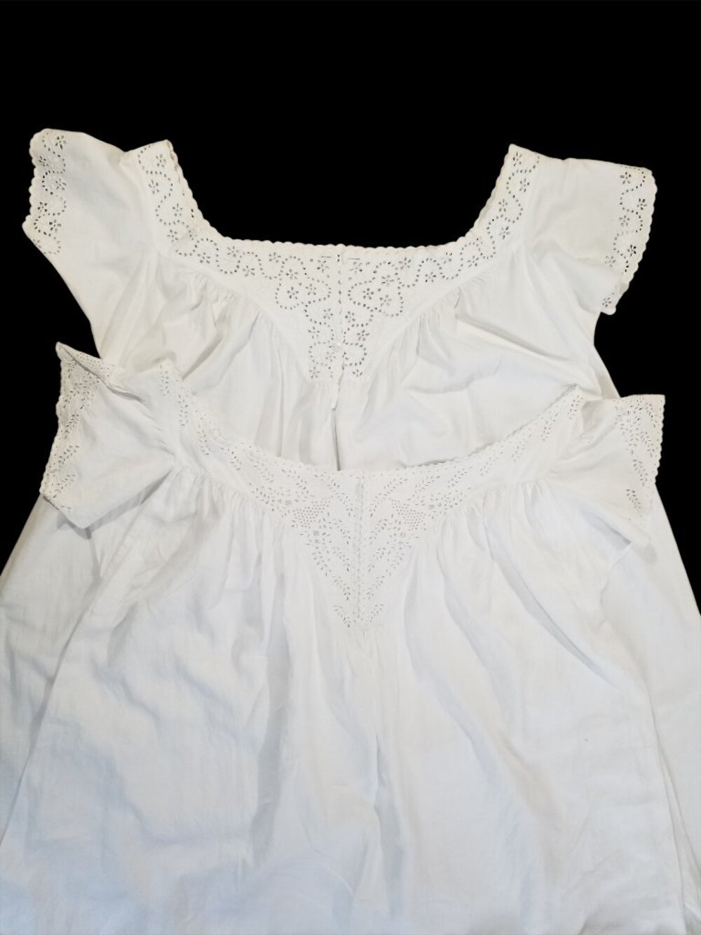 Antique Chemise Nightgowns 2 White Cotton Night Dresses w/ Eyelet Lace Trim
